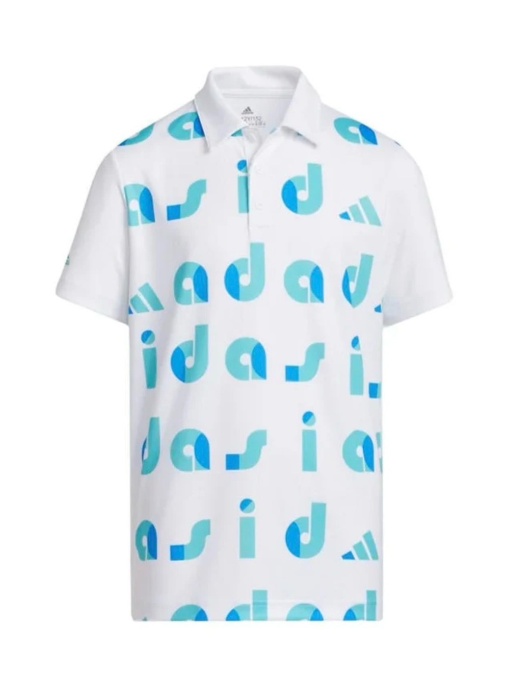 Adidas Boys US S 9-10Y 140 Graphic Print Polo White Blue Teal (embroidery patch)